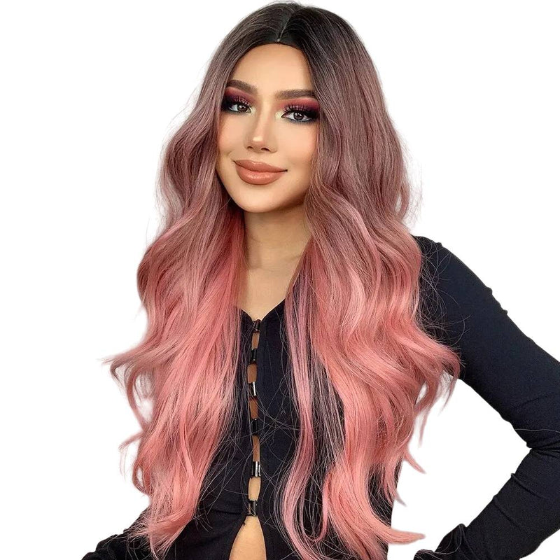 Long Wavy Wig Ombre Pink