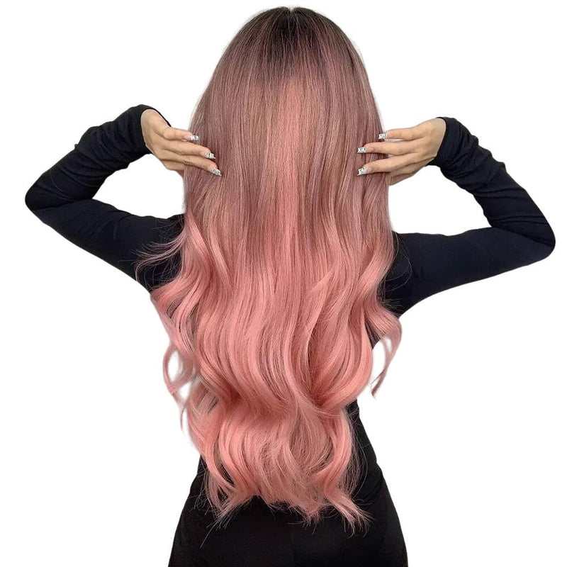 Long Wavy Wig Ombre Pink