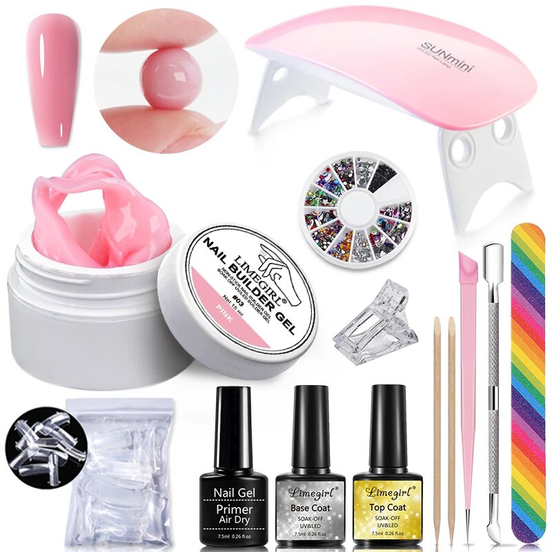 Nail Gel Extension Set-Manicure Kit with LED Lamp